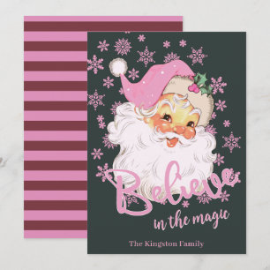Retro Vintage Tro på Magin Rosa Tomte Julkort