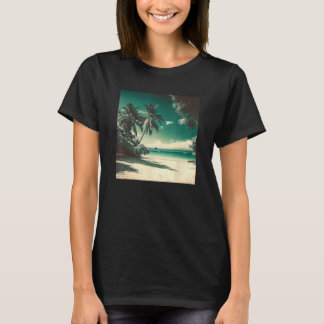 Retro Vintage Tropical Sea Beach Palm Tree Ocean W T Shirt