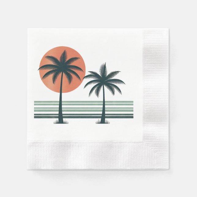 Retro/vintage tropiska handflatan träd pappersservett (Framsidan)