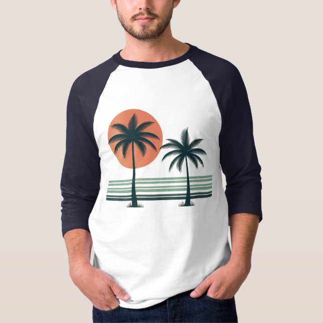 Retro/vintage tropiska handflatan träd t shirt (Framsida)