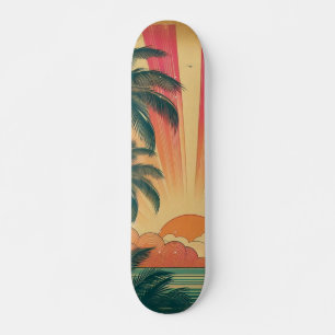 Retro/vintage tropiskt/hawaiiskt solnedfall mini skateboard bräda 18,5 cm