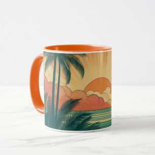 Retro/vintage tropiskt/hawaiiskt solnedfall mugg