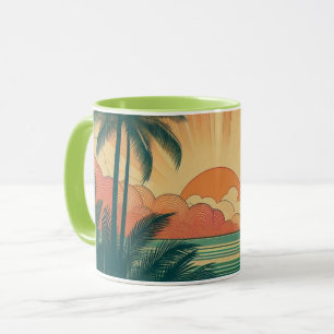 Retro/vintage tropiskt/hawaiiskt solnedfall mugg