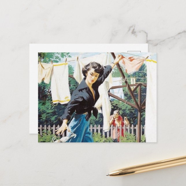 retro vintage tvätt dam vykort (Fram/Back In Situ)