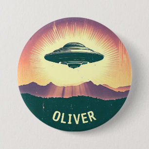 Retro Vintage UFO vid solnedgång Personlig Knapp