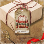 Retro Vintage Ugly Sweater God jul Presentetikett<br><div class="desc">Fin vintage illustration av varmt ful sweater på en återgrunge bakgrund och ram för en åldras eller vintage. Utformningen har ett menyfliksområde för rulla av vintage som du kan anpassa både på framsidan eller baksidan av den här eleganten,  och Helgdag Gift-Märkre utan tidslängd.</div>