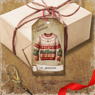 Retro Vintage Ugly Sweater God jul Presentetikett