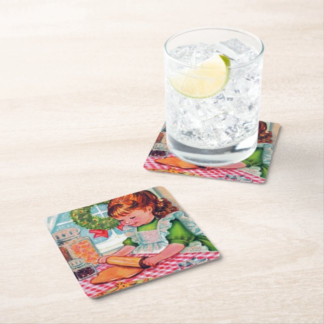 Retro vintage underlägg Julbagagelaflicka (Insitu)