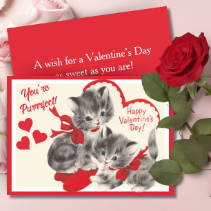 Retro Vintage Valentine Day Kittens Anpassningsbar Julkort