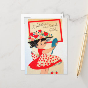 retro vintage Valentine Girl Helg Vykort