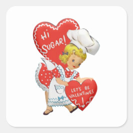 Retro Vintage Valentine Girl Hi Sugar Fyrkantigt Klistermärke