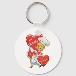 Retro Vintage Valentine Girl Hi Sugar Nyckelring