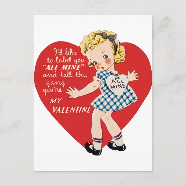 Retro Vintage Valentine-Helgdag vykort (Framsida)