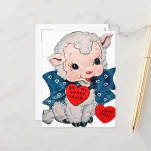 Retro vintage Valentine lamb Helg Vykort