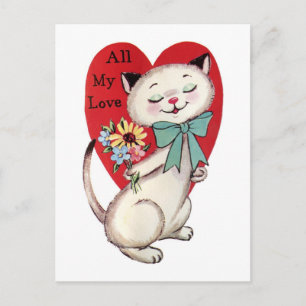 Retro Vintage Valentine My Kärlek Cat Design Helg Vykort