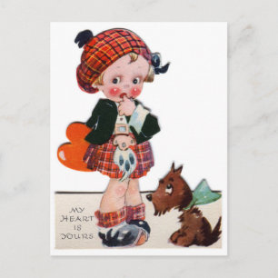 Retro Vintage Valentine Scottish Girl-vykort Helg Vykort