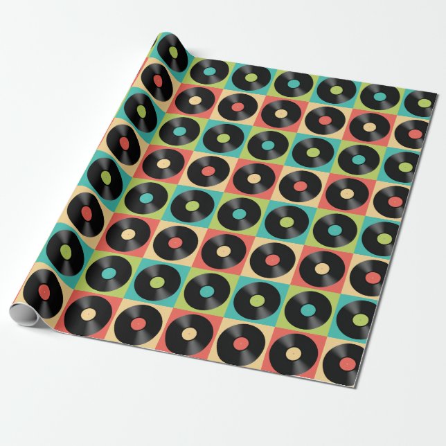 Retro Vintage Vinylpoppsbild Presentpapper (Utrullad)