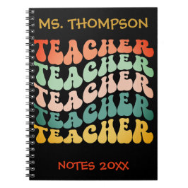 Retro Vintage Wave Typography Teacher Reporing Anteckningsbok