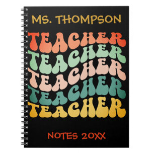 Retro Vintage Wave Typography Teacher Reporing Anteckningsbok