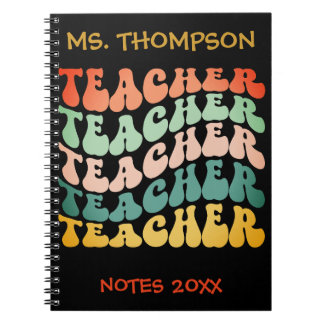 Retro Vintage Wave Typography Teacher Reporing Anteckningsbok