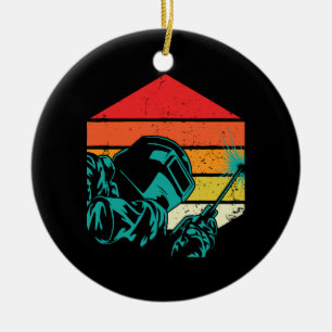 Retro Vintage Welding Helmet Silhouette Welder Gif Julgransprydnad Keramik