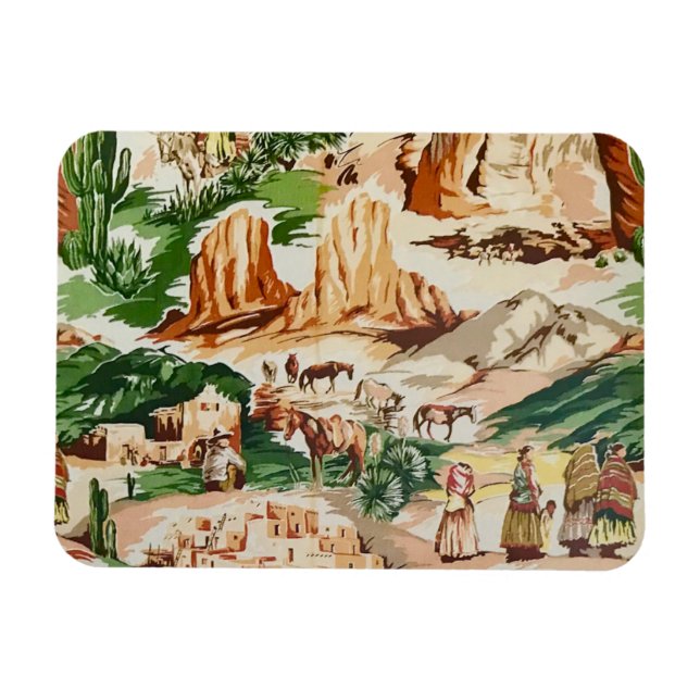 Retro Vintage Western Landskapsfoto Magnet (Horisontell)