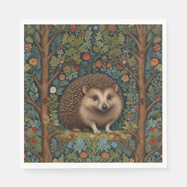 Retro vintage woodland hedgehog woodland botaniskt pappersservett (Framsidan)