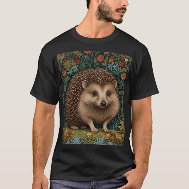 Retro vintage woodland hedgehog woodland botaniskt t shirt (Framsida)
