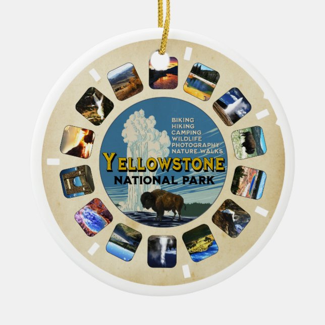 Retro Vintage Yellowstone nationalpark Souvenir Julgransprydnad Keramik (Framsidan)