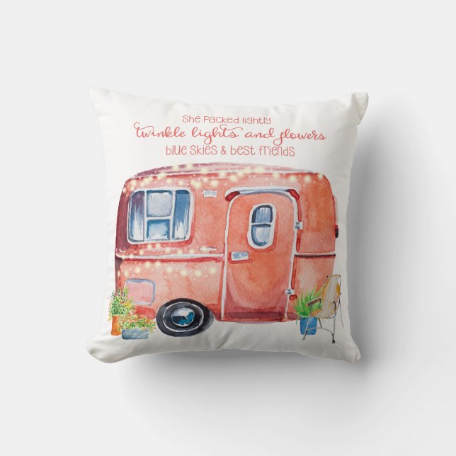 Retro vintagecampare för gullig nyckfull kudde (Framsida)
