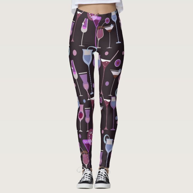 Retro vintagecoctailmönster leggings (Framsida)