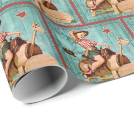 Retro vintageCowgirl på trähäst Presentpapper