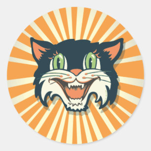 Retro vintageHalloween katt Runt Klistermärke
