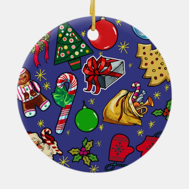 Retro-Vintagen - färgstark blå röd Grönt Julgransprydnad Keramik (Baksidan)