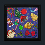 Retro-Vintagen - färgstark blå röd Grönt Minnesask<br><div class="desc">En samling julklapp sak! Den här bilden är en årgång jul med underbar,  färgstark grafik.</div>