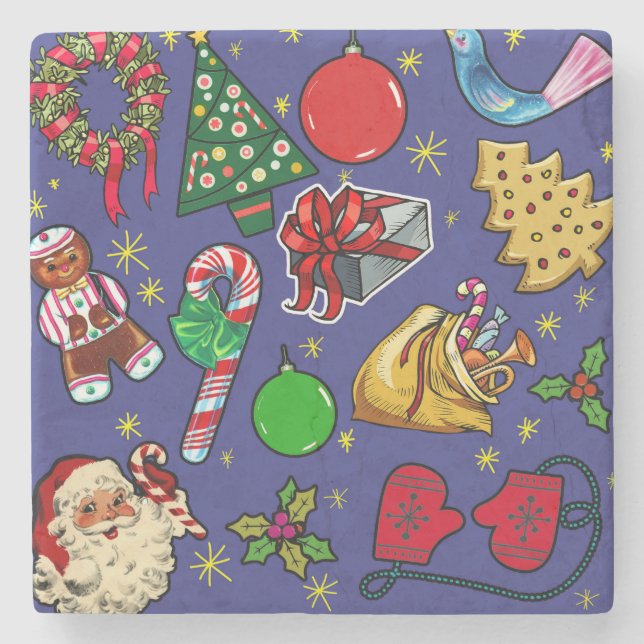 Retro-Vintagen - färgstark blå röd Grönt Stenunderlägg (Framsidan)