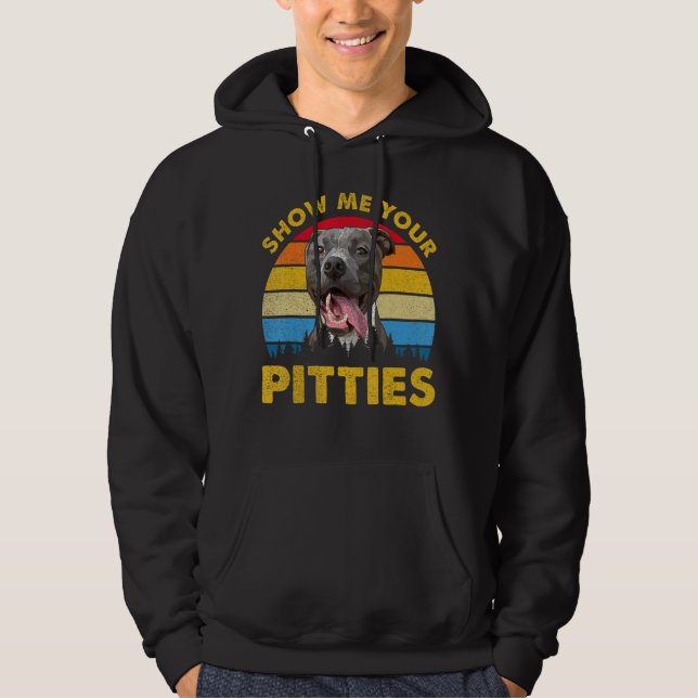 Retro-Vintagen Visa Hund Pitbull Pitbull Hoodie (Framsida)
