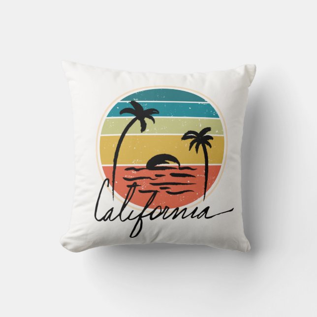 Retro Vintazge sunset on California handflatan Kudde (Framsida)