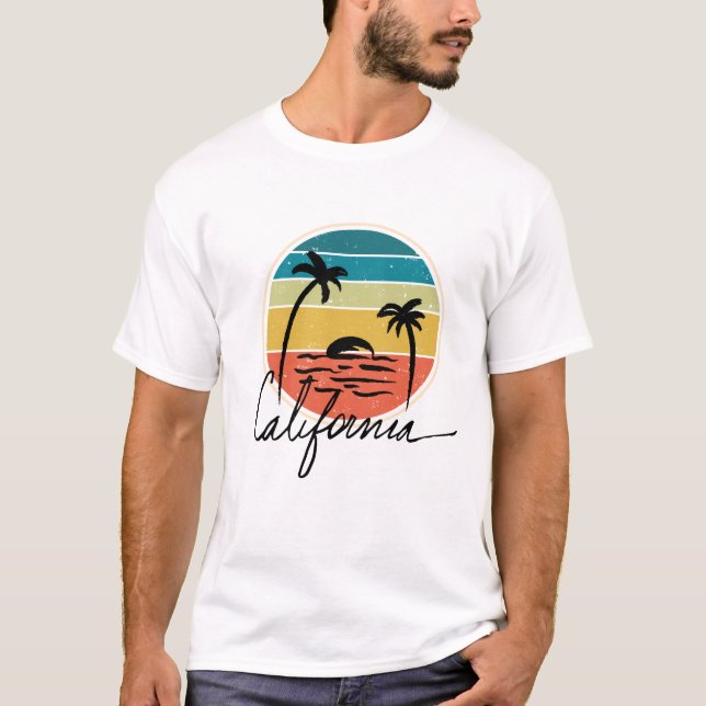 Retro Vintazge sunset on California handflatan T Shirt (Framsida)