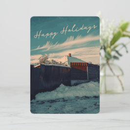 Retro vinter snö landskap turkos himmel högtid julkort