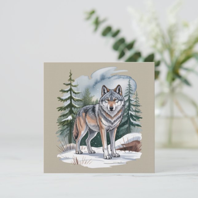 Retro Vinter Varg Akvarell 90-talet Vildmark Natur Inbjudningar (Stående Fram)