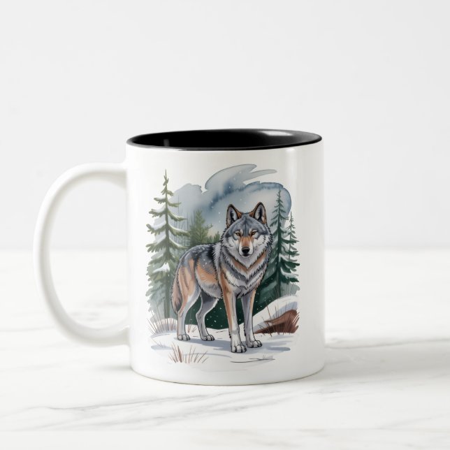 Retro Vintervarg Akvarell 90-talets Vildmark Natur Två-Tonad Mugg (Vänster)