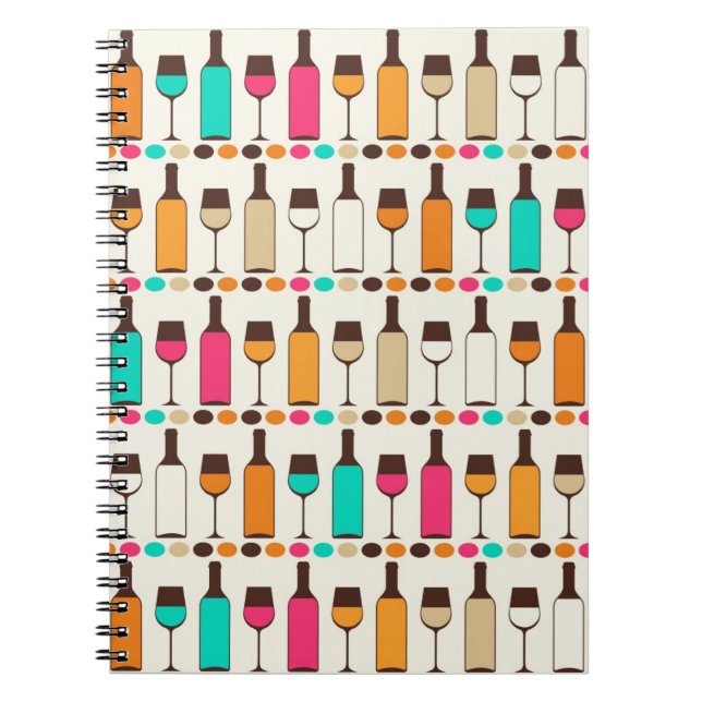 Retro vintillflaskor och glas anteckningsbok (Framsidan)