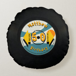 Retro Vinyl 50:e födelsedag personlig Nap Pillow Rund Kudde