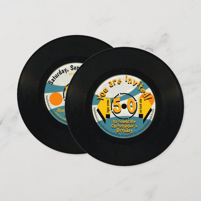Retro Vinyl 50:e Födelsedagsfesten med kuvert RI (Fram/baksida)