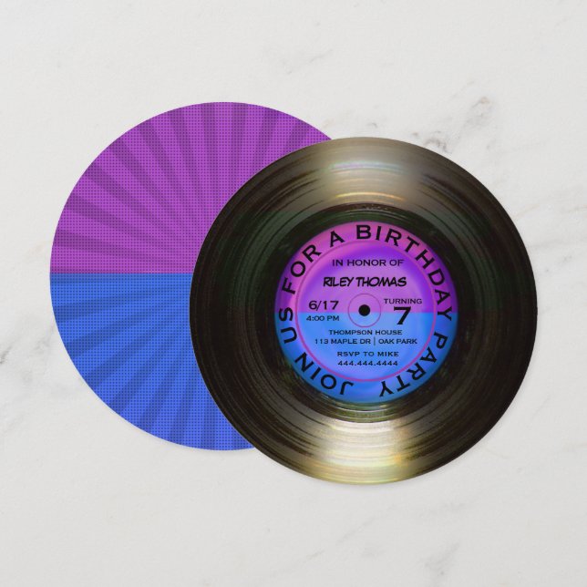 Retro Vinyl Album Disco Stil Födelsedagsfest Invit Inbjudningar (Fram/baksida)