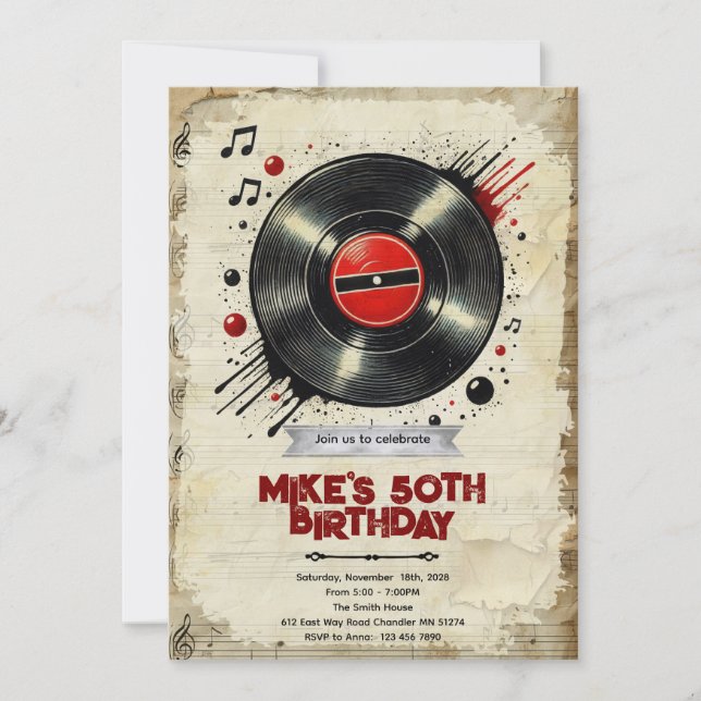 Retro vinyl birthday party invitation inbjudningar (Framsida)