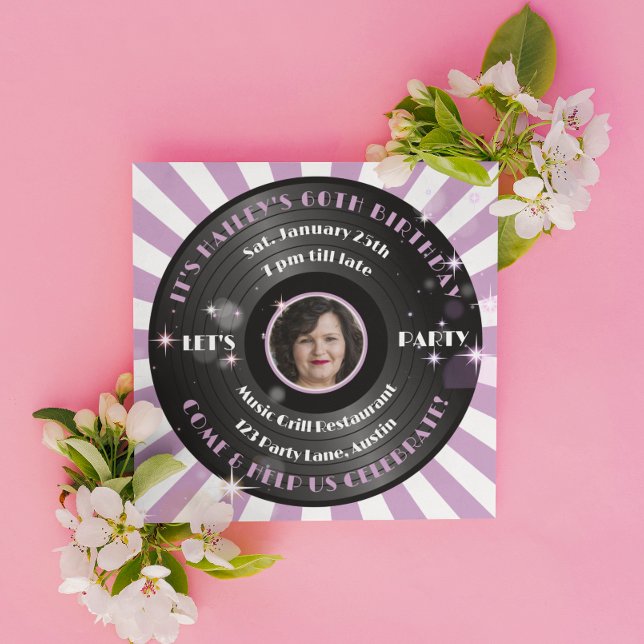 Retro Vinyl Females fotoFödelsedagsfest Inbjudningar (Skapare uppladdad)