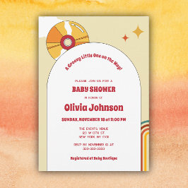 Retro Vinyl Gender Neutral Baby Shower-inbjudan Spara Datumet