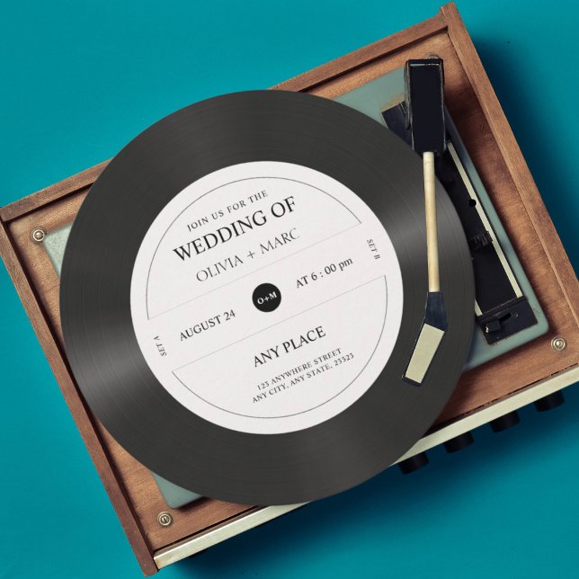 Retro vinyl-post QR-kod bröllop Inbjudningar (Skapare uppladdad)